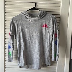 Adidas Kids Gray Hoodie with Colorful Logo Accents